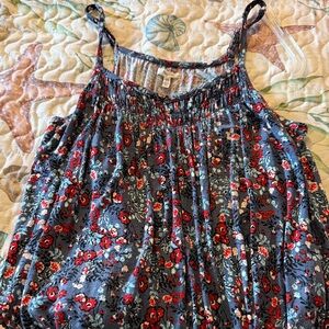 Floral Smocked Neck Spaghetti Strap Women’s Top - Blue with Red Floral. Maurices